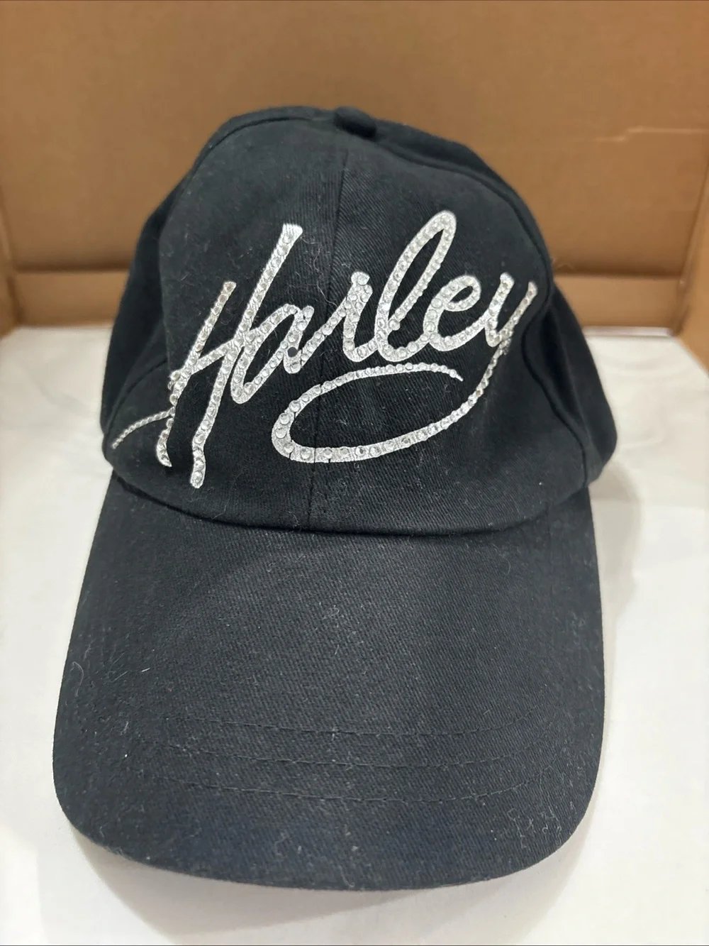HARLEY DAVIDSON Hat Ball Cap Harley Bling Black Silver Rhinestones Adjustable